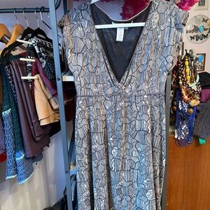 Elegant Black and Beige Patterned Dress